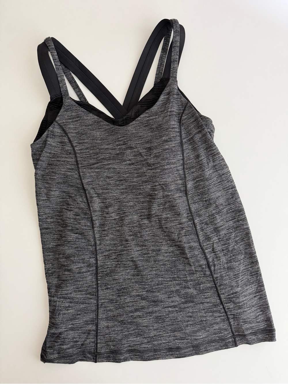EUC Lululemon Black & Gray Marled Strappy Shelf Bra Tank